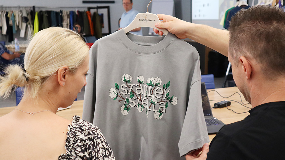 Pr&auml;sentation eines Werbe-T-Shirts w&auml;hrend eines Meetings bei Lynka