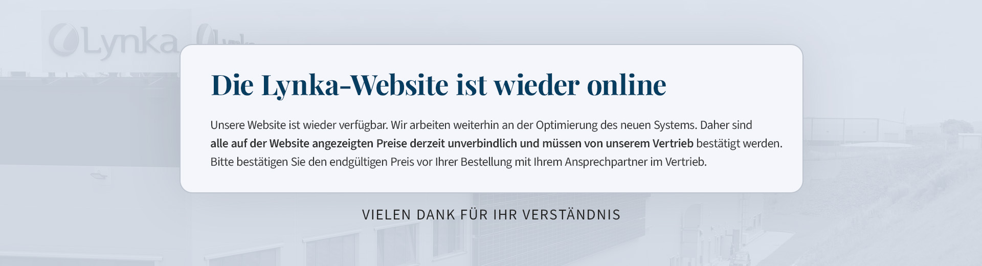 Geplante Wartungsarbeiten an der Lynka-Website am Dienstag, 11. August, ab 15:00 Uhr. Die Website kann bis Mittwochmorgen vorübergehend nicht verfügbar sein.