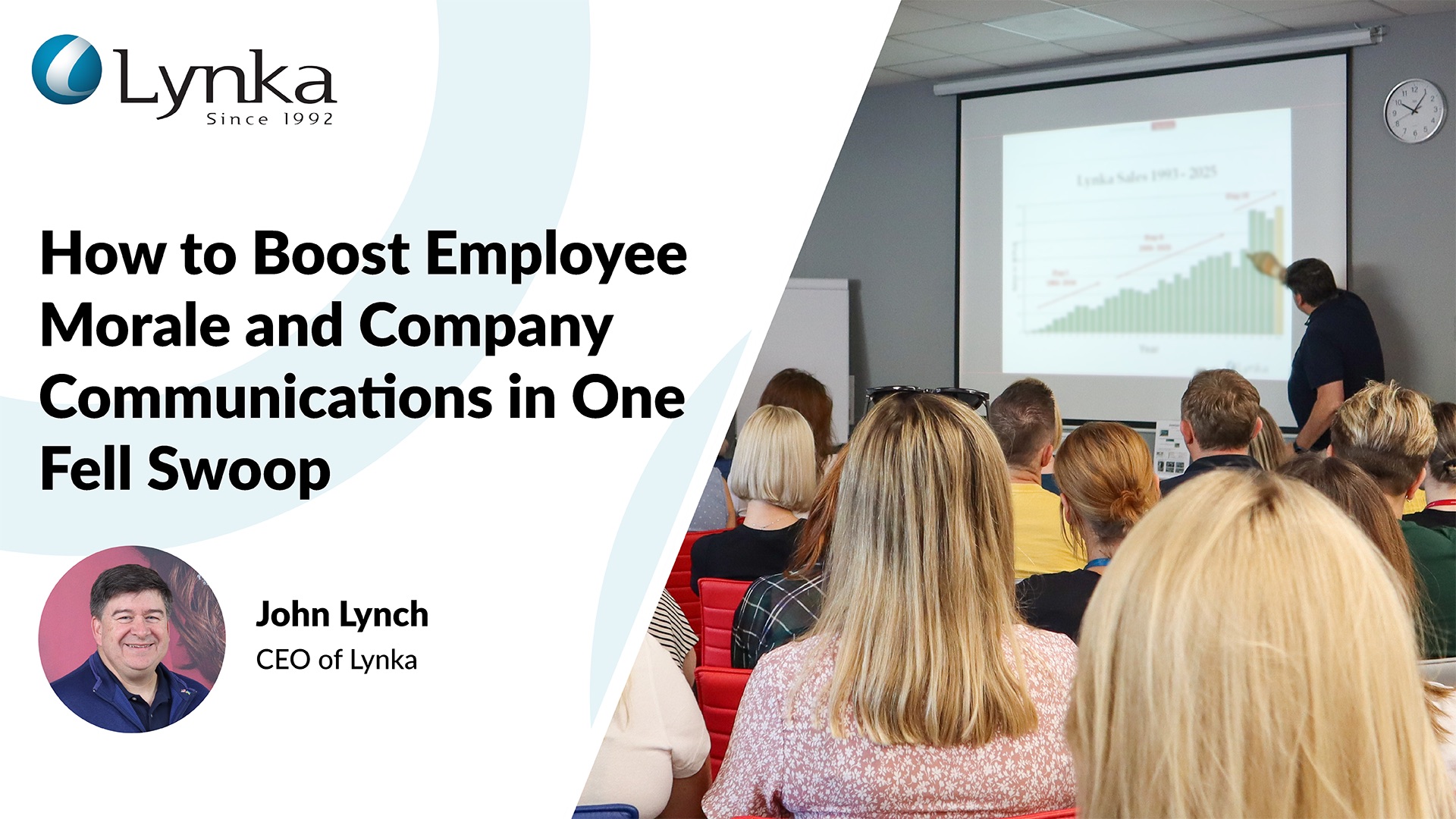 Lynka company meeting with CEO John Lynch presenting about internal communication during company growth