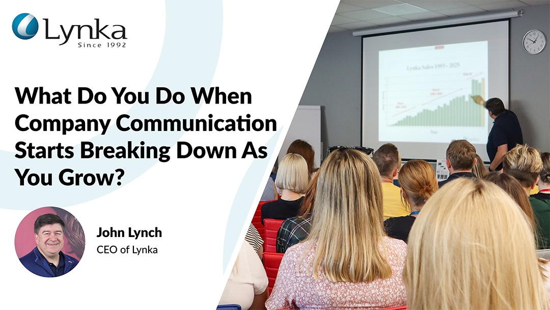 Lynka company meeting with CEO John Lynch presenting about internal communication during company growth