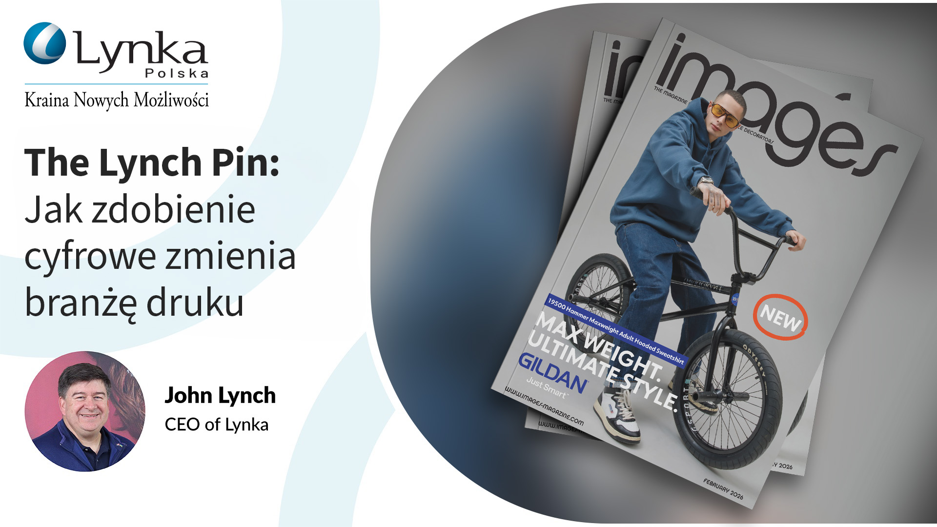 John Lynch z Lynka przedstawiony w artykule The Lynch Pin poświęconym zdobieniu cyfrowemu, DTG, DTF i print-on-demand dla odzieży z brandingiem.